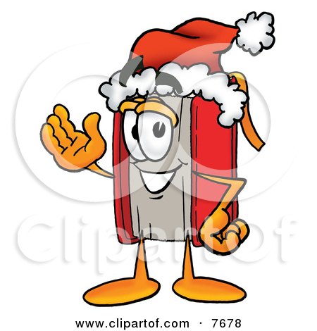 Clipart Picture of a Red Book Mascot Cartoon Character Wearing a Santa Hat and Waving by Mascot Junction