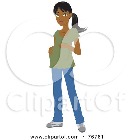 Royalty-Free (RF) Clipart Illustration of a Pregnant Indian Woman Resting Her Hands On Her Belly by Rosie Piter