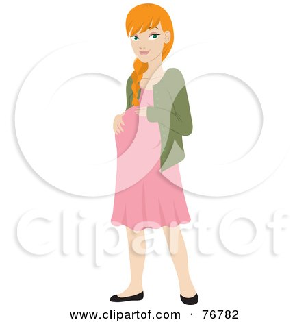 Royalty-Free (RF) Clipart Illustration of a Pregnant Redhead Woman Resting Her Hands On Her Belly by Rosie Piter
