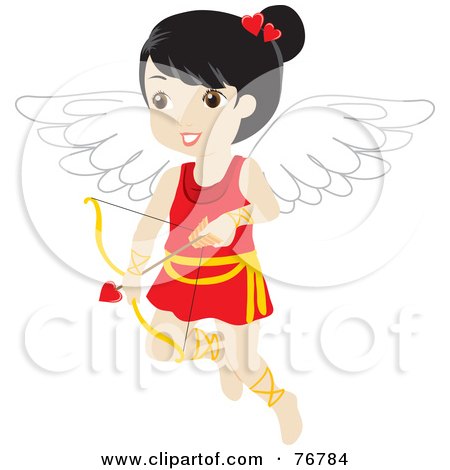 Royalty-Free (RF) Clipart Illustration of a Black Haired Female Cupid With A Heart Arrow by Rosie Piter