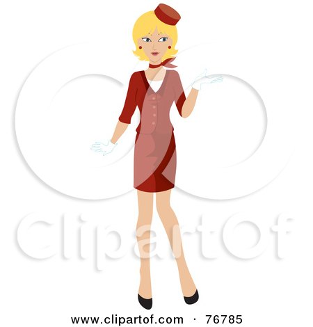 Royalty-Free (RF) Clipart Illustration of an Attractive Young Blond Caucasian Flight Attendant In A Red Stewardess Uniform by Rosie Piter