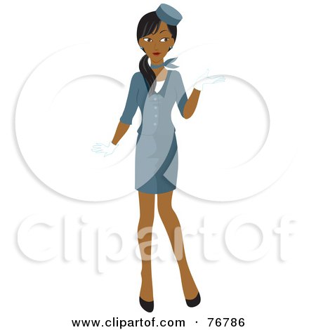 Royalty-Free (RF) Clipart Illustration of an Attractive Young Indian Flight Attendant In A Blue Stewardess Uniform by Rosie Piter