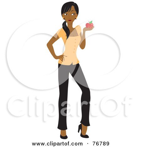 Royalty-Free (RF) Clipart Illustration of a Black School Teacher Woman Holding An Apple by Rosie Piter