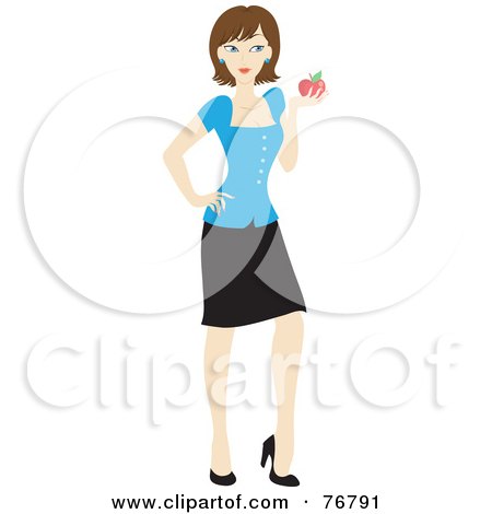 Royalty-Free (RF) Clipart Illustration of a Brunette Caucasian School Teacher Woman Carrying An Apple And Book by Rosie Piter