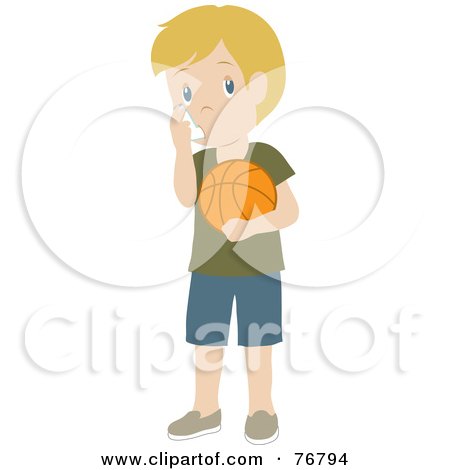 Royalty-Free (RF) Clipart Illustration of a Caucasian Boy Holding A Basketball And Using His Asthma Inhaler by Rosie Piter