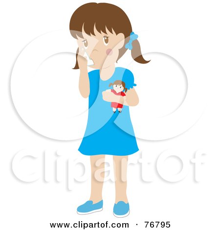 Royalty-Free (RF) Clipart Illustration of a Caucasian Girl Holding A Doll And Using Her Asthma Inhaler by Rosie Piter
