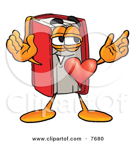 Clipart Picture of a Red Book Mascot Cartoon Character With His Heart Beating Out of His Chest by Mascot Junction