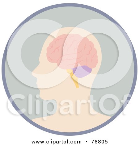 Royalty-Free (RF) Clipart Illustration of a Profiled Human Head And Brain In A Circle by Rosie Piter