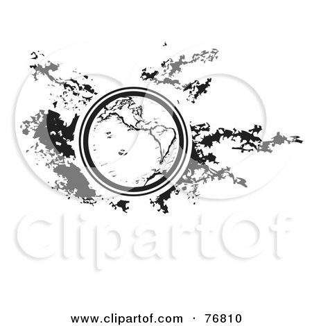 Royalty-Free (RF) Clipart Illustration of a Black And White Earth Over A Sponge Paint Splatter by xunantunich