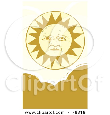 Royalty-Free (RF) Clipart Illustration of a Pleasant Yellow Sun Face Above Clouds by xunantunich