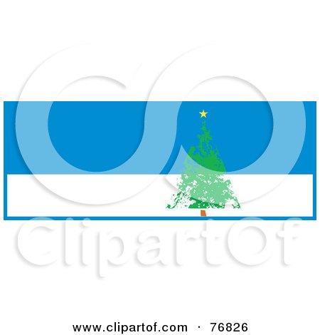 Royalty-Free (RF) Clipart Illustration of a Painted Evergreen Christmas Tree Over A Blue And White Background by xunantunich