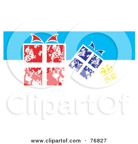 Royalty-Free (RF) Clipart Illustration of Red, Blue And Yellow Christmas Gifts On A White And Blue Background  by xunantunich