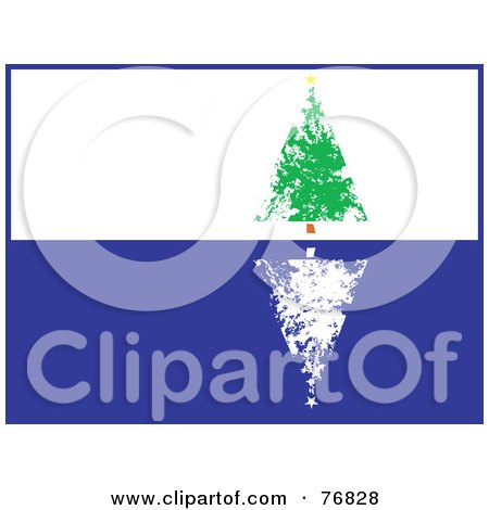 Royalty-Free (RF) Clipart Illustration of an Evergreen Christmas Tree With A White Reflection Over Blue And White by xunantunich