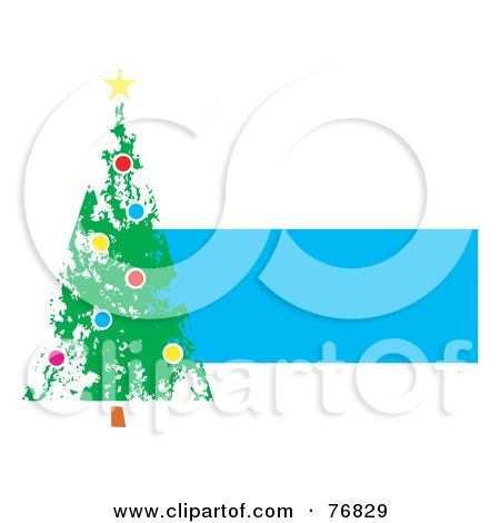 Royalty-Free (RF) Clipart Illustration of a Painted Christmas Tree Over A Blue Text Box by xunantunich