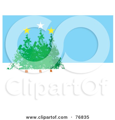 Royalty-Free (RF) Clipart Illustration of Three Evergreen Christmas Trees With Stars Over Blue And White by xunantunich