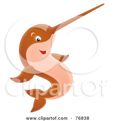 Royalty-Free (RF) Clipart Illustration of a Friendly Airbrushed Brown Fish With A Horn On Its Nose by Alex Bannykh