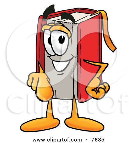 Clipart Picture of a Red Book Mascot Cartoon Character Pointing at the Viewer by Mascot Junction