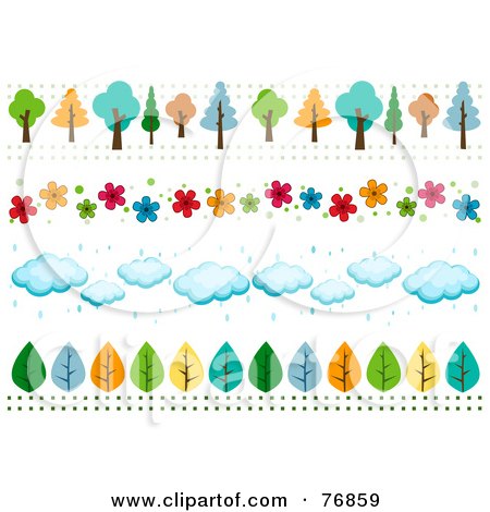 Royalty-Free (RF) Clipart Illustration of a Digital Collage Of Tree, Flower, Cloud And Leaf Borders by BNP Design Studio