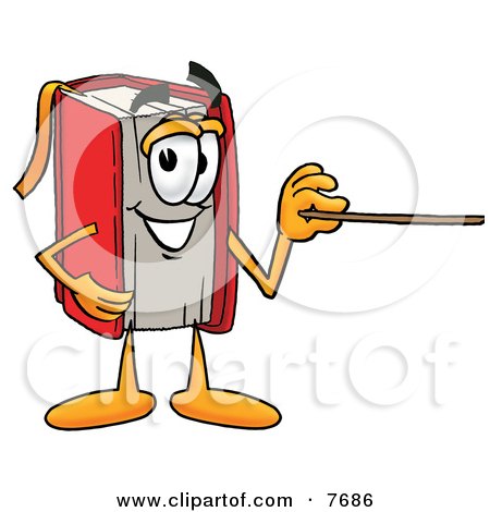 Clipart Picture of a Red Book Mascot Cartoon Character Holding a Pointer Stick by Mascot Junction