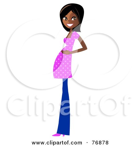 Royalty-Free (RF) Clipart Illustration of an Indian Pregnant Woman In Jeans And A Pink Shirt by peachidesigns