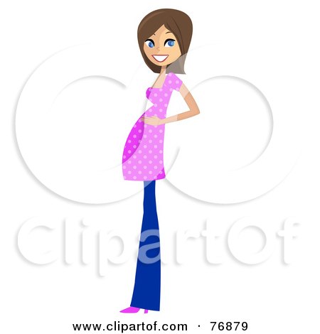 Royalty-Free (RF) Clipart Illustration of a Brunette Caucasian Pregnant Woman In Jeans And A Pink Shirt by peachidesigns