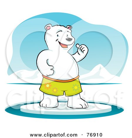 Royalty-Free (RF) Clipart Illustration of a Cool Polar Bear Standing On Ice And Holding One Thumb Up by Qiun
