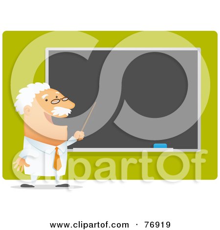 Royalty-Free (RF) Clipart Illustration of a Male Professor Teaching And Pointing To A Blank Chalk Board by Qiun