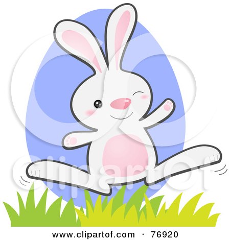 Royalty-Free (RF) Clipart Illustration of a Happy White Rabbit Winging And Jumping In Grass by Qiun