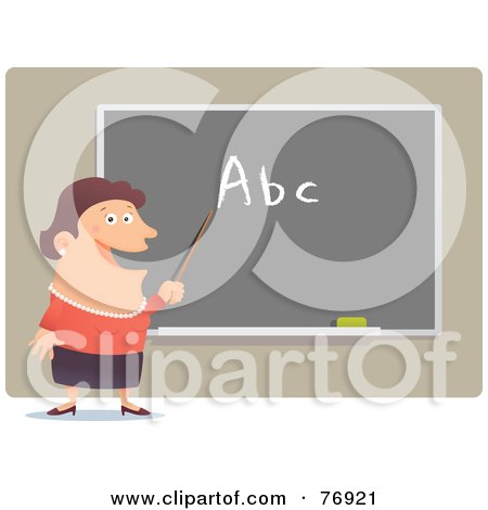 Royalty-Free (RF) Clipart Illustration of a Happy Female School Teacher Pointing To Abc On A Chalk Board by Qiun