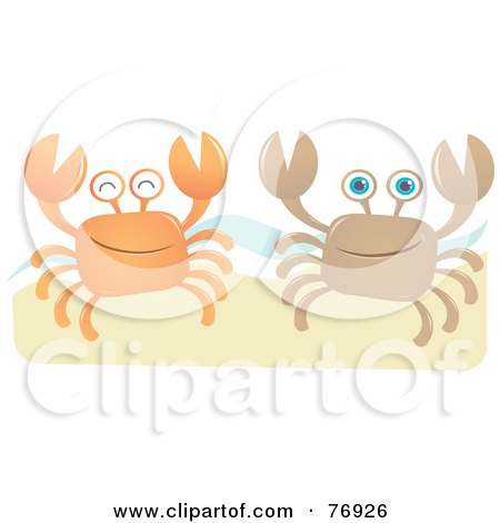 Royalty-Free (RF) Clipart Illustration of Two Orange And Brown Happy Crabs On A Beach by Qiun