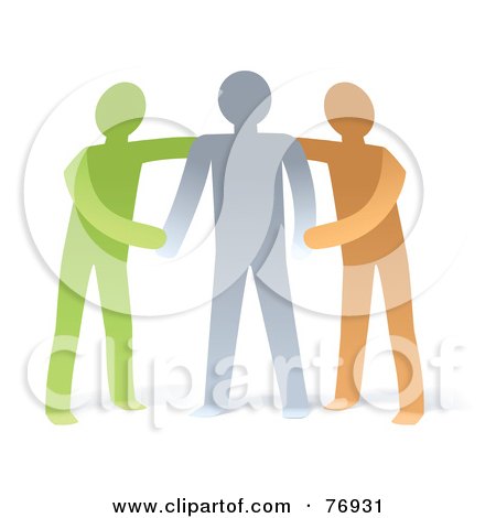 Royalty-Free (RF) Clipart Illustration of a Supportive Green And Orange Men Helping A Gray Man by Qiun