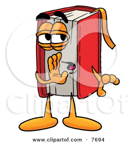 Clipart Picture of a Red Book Mascot Cartoon Character Whispering and Gossiping by Mascot Junction