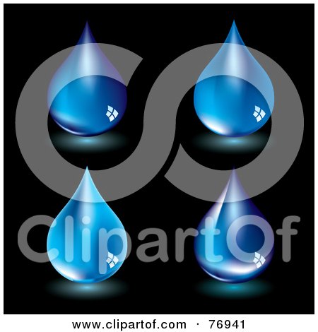 Royalty-Free (RF) Clipart Illustration of a Digital Collage Of Four Glowing Blue Water Drops On Black by michaeltravers