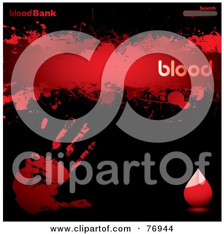 Royalty-Free (RF) Clipart Illustration of a Blood Bank Website Template With A Hand Print Droplet And Search Box by michaeltravers