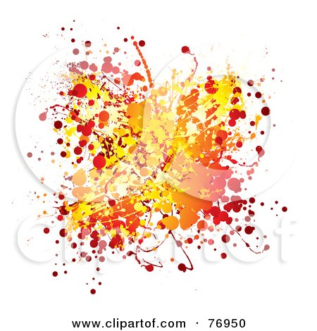 Royalty-Free (RF) Clipart Illustration of a Messy Orange, Yellow And Red Ink Splatter On White by michaeltravers