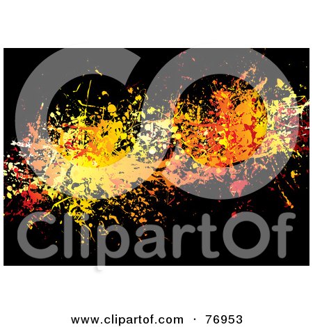 Royalty-Free (RF) Clipart Illustration of Messy Orange, Yellow And Red Ink Splatters On Black by michaeltravers