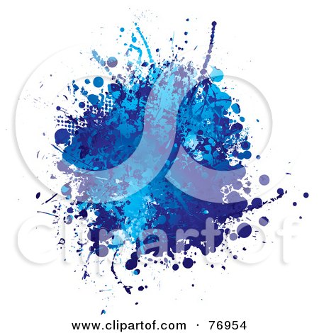 Royalty-Free (RF) Clipart Illustration of a Grungy Blue Ink Splatter On White by michaeltravers