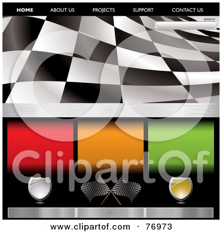 Royalty-Free (RF) Clipart Illustration of a Wavy Black And White Racing Flag Website Template by michaeltravers