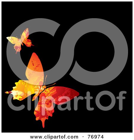Royalty-Free (RF) Clipart Illustration of a Black Background With Two Orange Butterflies by michaeltravers