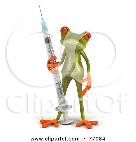 3d Green Tree Frog With A Swine Flue Vaccine Syringe Posters, Art Prints