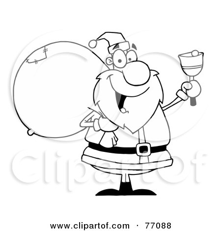 Royalty-Free (RF) Clipart Illustration of a Black And White Coloring Page Outline Of A Santa Bell Ringer by Hit Toon