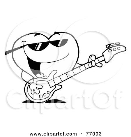 Royalty-Free (RF) Clipart Illustration of a Black And White Coloring Page Outline Of A Heart Guitarist by Hit Toon