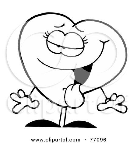 Royalty-Free (RF) Clipart Illustration of a Black And White Coloring Page Outline Of An Amorous Female Heart by Hit Toon