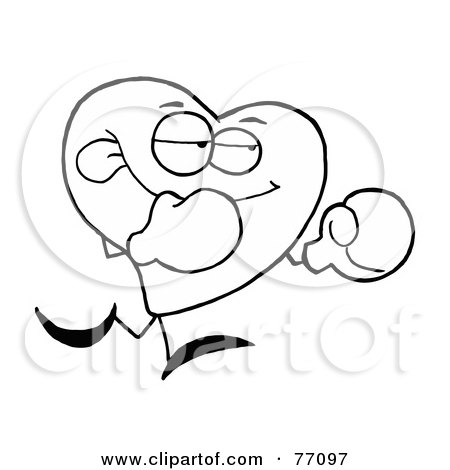 Royalty-Free (RF) Clipart Illustration of a Black And White Coloring Page Outline Of A Heart Boxer by Hit Toon
