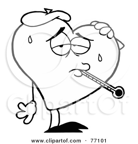 Royalty-Free (RF) Clipart Illustration of a Black And White Coloring Page Outline Of An Ill Heart by Hit Toon
