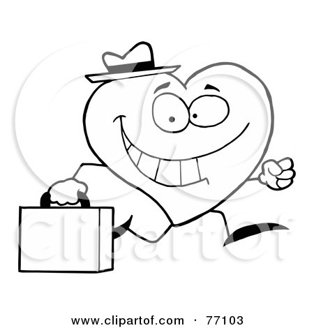 Royalty-Free (RF) Clipart Illustration of a Black And White Coloring Page Outline Of A Heart Businessman by Hit Toon