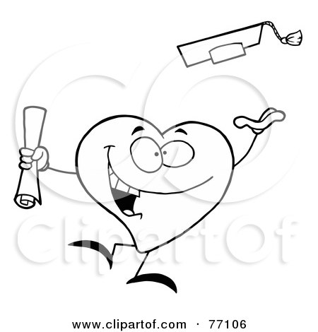 Royalty-Free (RF) Clipart Illustration of a Black And White Coloring Page Outline Of A Heart Graduate by Hit Toon
