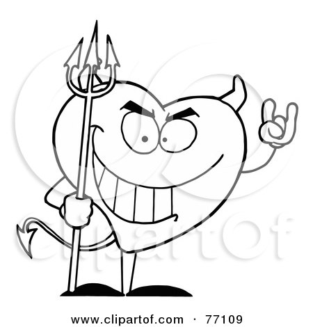 Royalty-Free (RF) Clipart Illustration of a Black And White Coloring Page Outline Of A Heart Devil by Hit Toon