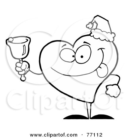 Royalty-Free (RF) Clipart Illustration of a Black And White Coloring Page Outline Of A Heart Bell Ringer by Hit Toon