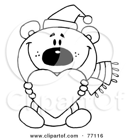 Royalty-Free (RF) Clipart Illustration of a Black And White Coloring Page Outline Of A Bear Holding A Heart by Hit Toon